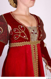 Photos Woman in Historical Dress 78 17th century decorated historical clothing lace red decorated dress upper body 0004.jpg